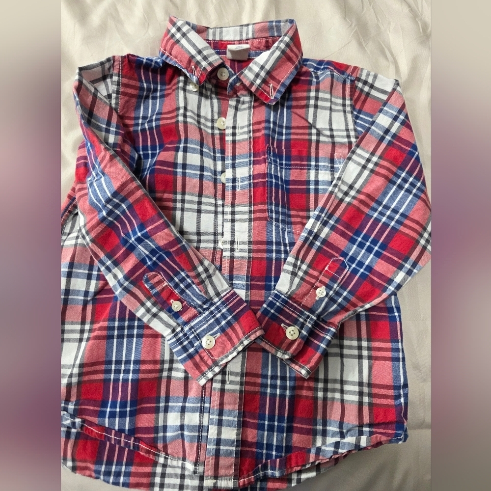 GAP Boys' Plaid Button-Down Shirt - Red, Blue & White